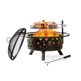 30'' 2-in-1 Heating &amp; BBQ Fire Pit with a Spark Screen; Fire Poker