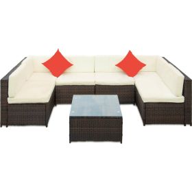 Backyard Patio Garden PE Rattan Sectional  Corner Sofa Furniture Set 7 Pieces