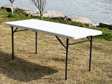 6ft Commercial Grade Folding Table; Fold-in-Half Blow Molded; Portable; HEAVY-DUTY; Indoor & Outdoor for Picnic; BBQ; Party; White